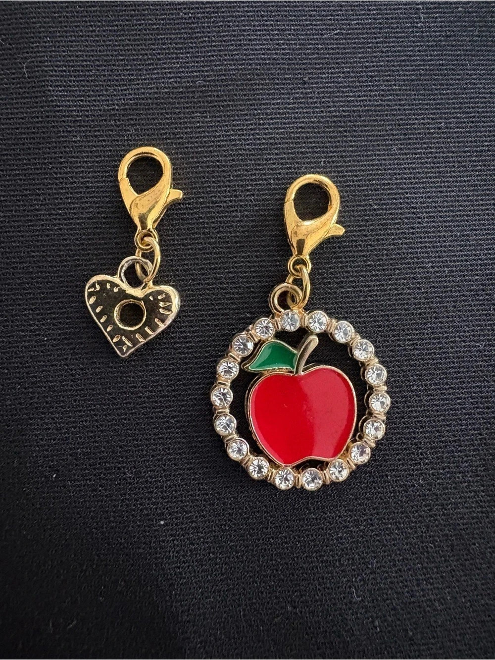 Apple & Heart Charm Set in Gold & Red Like New